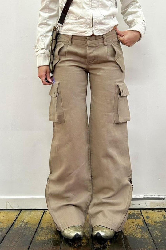 Damen lockere Cargo-Hose mit praktischen Taschen und weitem Bein R&B