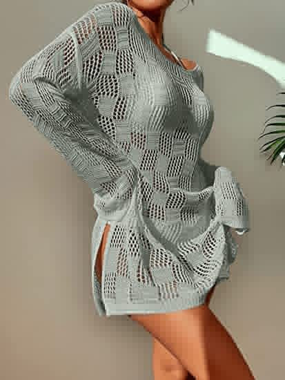 Damen gehäkeltes Crop-Top mit weitem Ärmel und lockerer Passform R&B