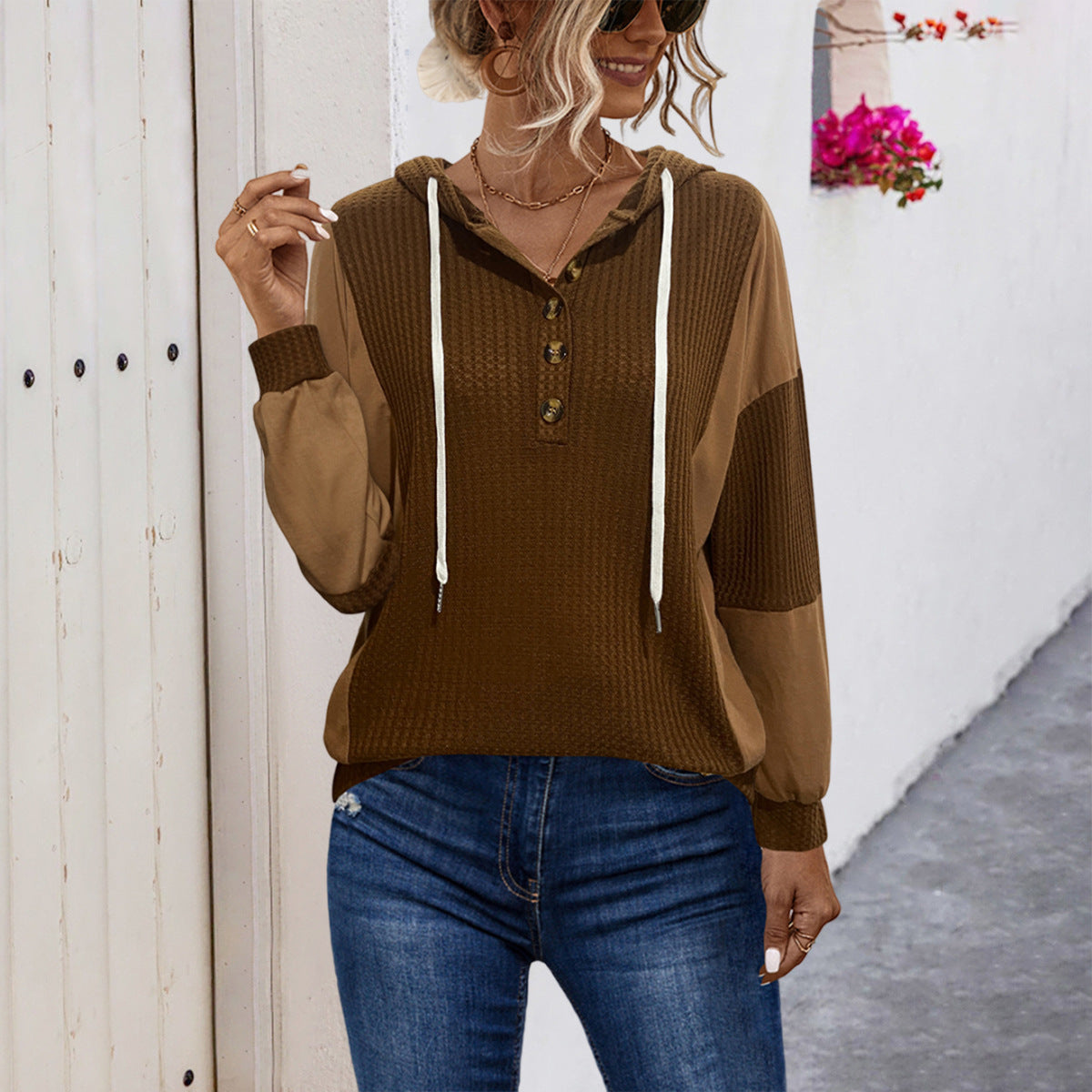 Damen Kapuzensweater mit strukturiertem Design und sportivem Schnitt R&B