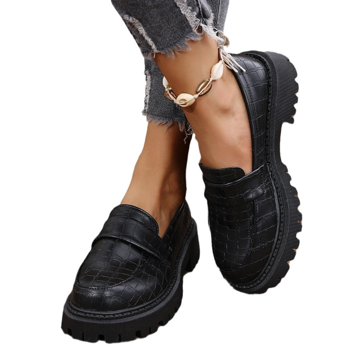Damen Mokassins mit modernem Kroko-Design und robustem Profil R&B