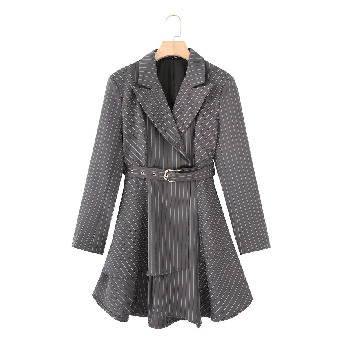 Damen gestreifte Blazerjacke mit definiertem Taillenschnitt und elegantem Gürtel R&B