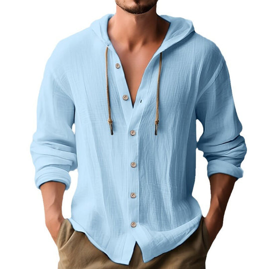Herren lässiges Leinenhemd mit Kapuze und Knopfdetails R&B