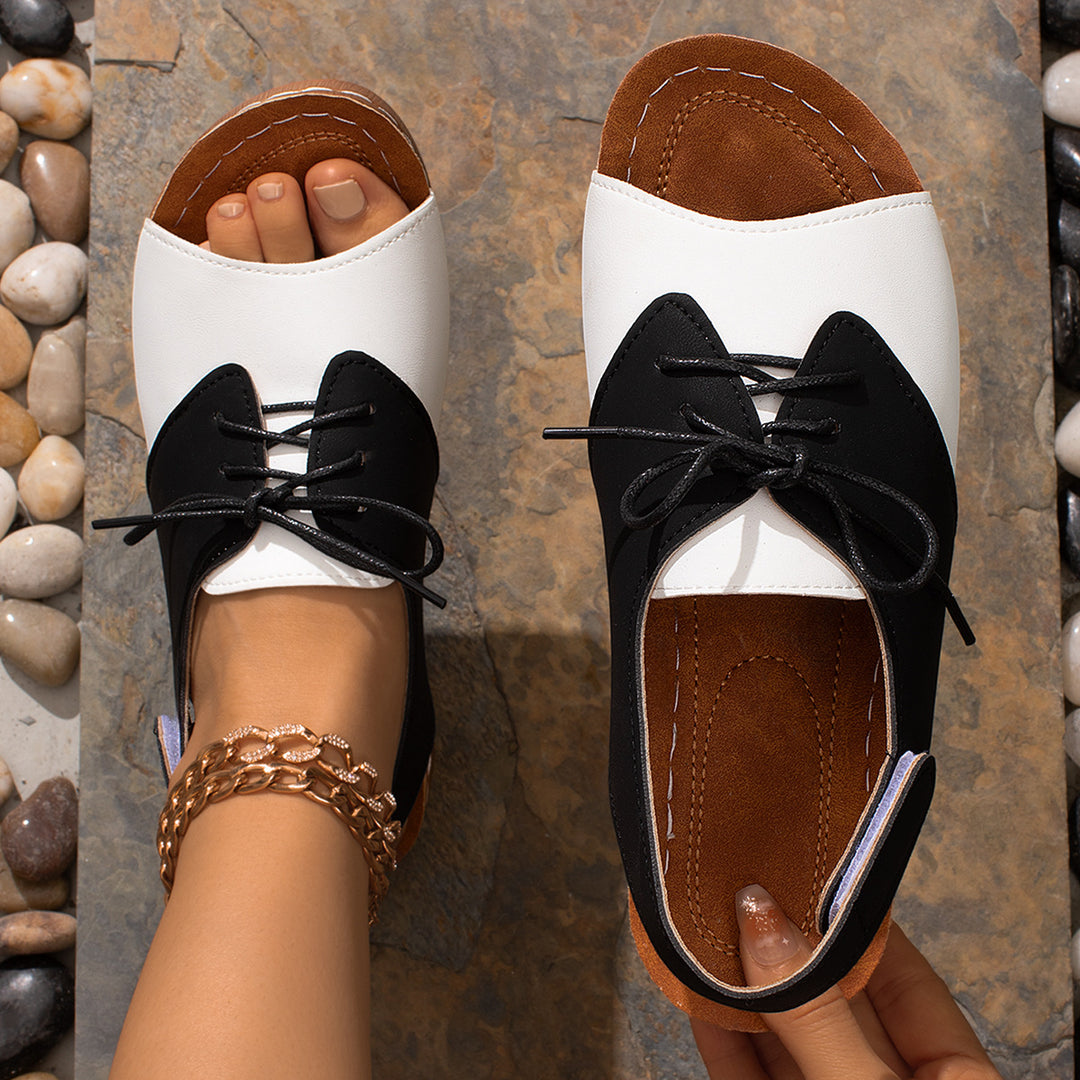 Damen lässige Slipper mit Schnürung und offenem Zehenbereich R&B