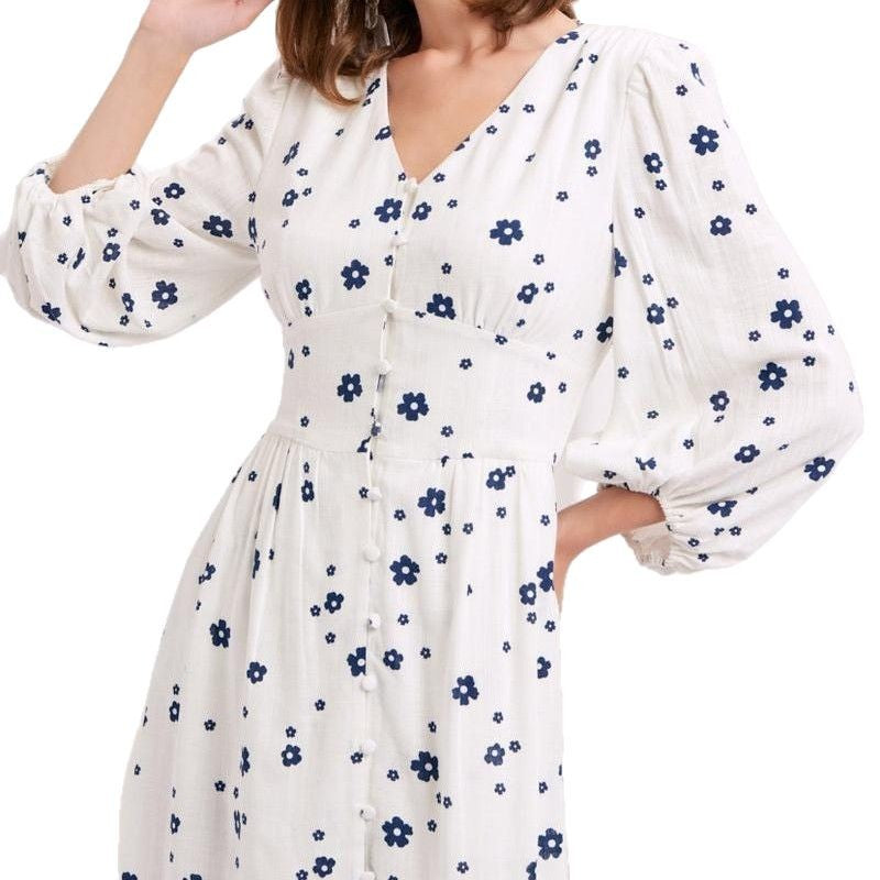 Damen Maxikleid mit floralem Muster und eleganten Puffärmeln R&B