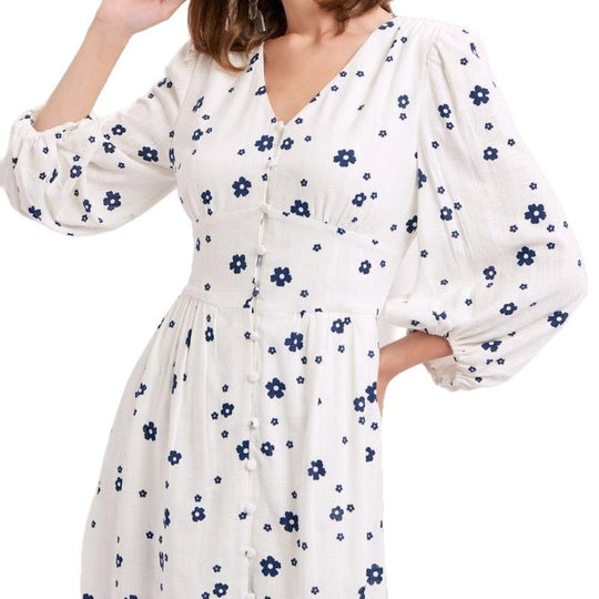 Damen Maxikleid mit floralem Muster und eleganten Puffärmeln R&B
