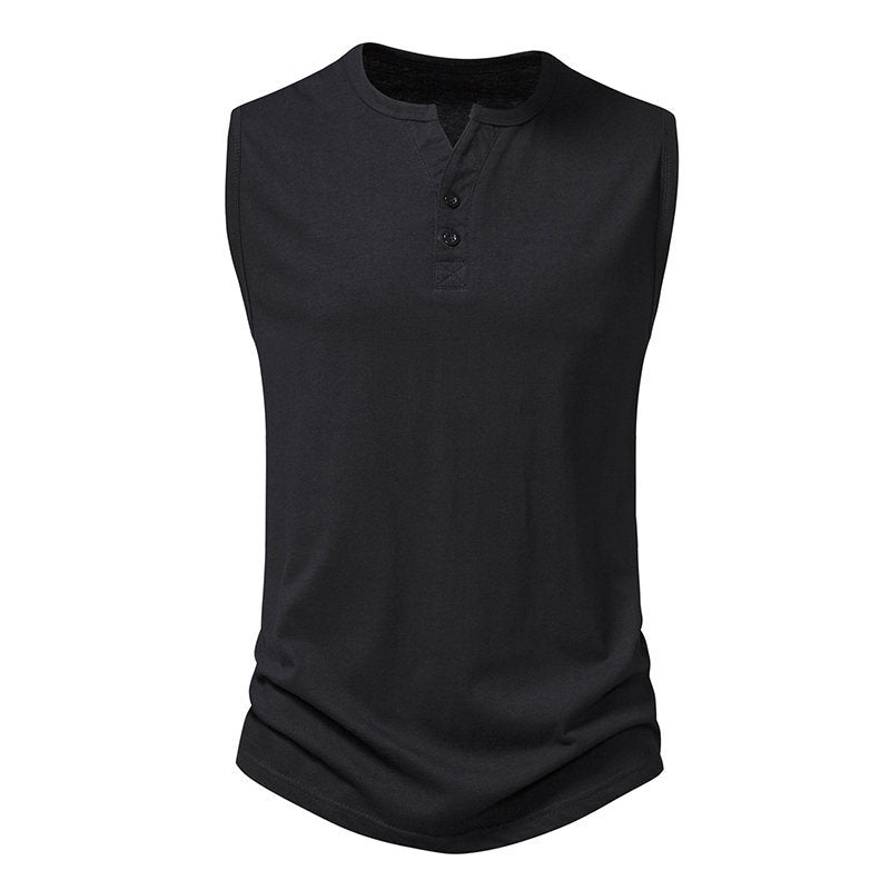 Herren ärmelloses Henley-Shirt mit modernem Knopfdesign R&B