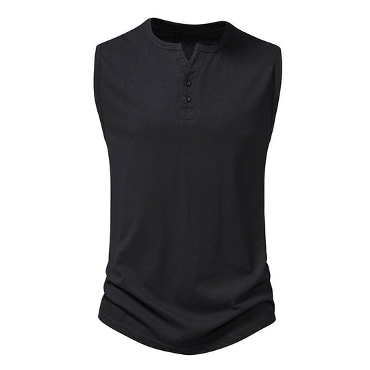 Herren ärmelloses Henley-Shirt mit modernem Knopfdesign R&B