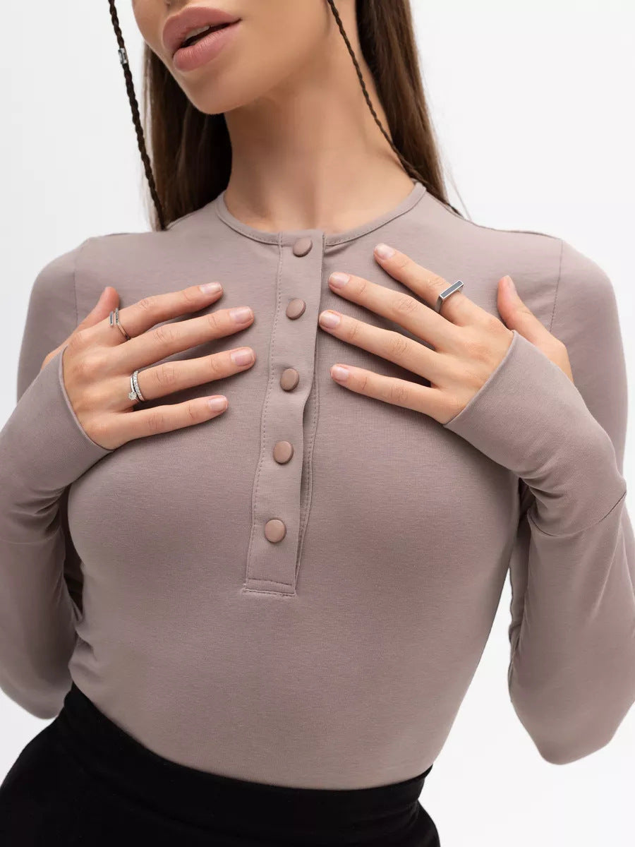 Damen Langarm-Oberteil mit Knopfleiste und figurformendem Schnitt R&B