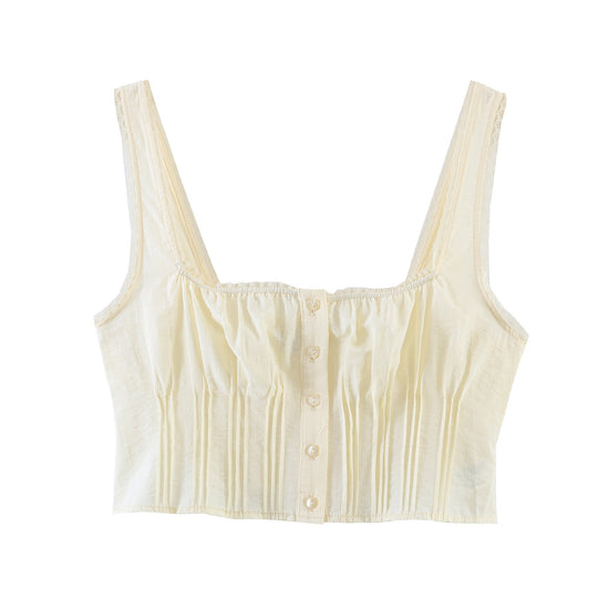 Damen-Crop-Top mit feinen Falten und Zierknöpfen R&B
