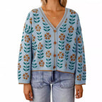 Damen Strickjacke mit floralem Design und Knopfdetails R&B