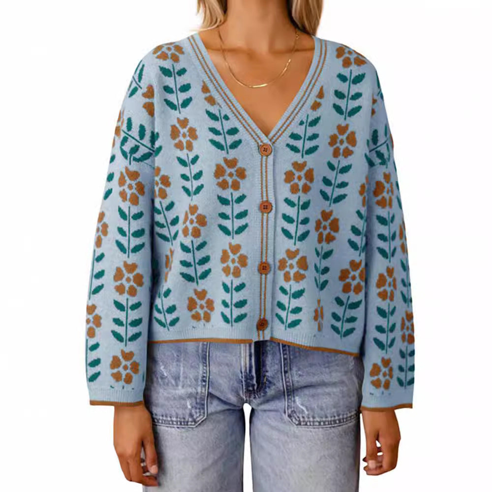 Damen Strickjacke mit floralem Design und Knopfdetails R&B