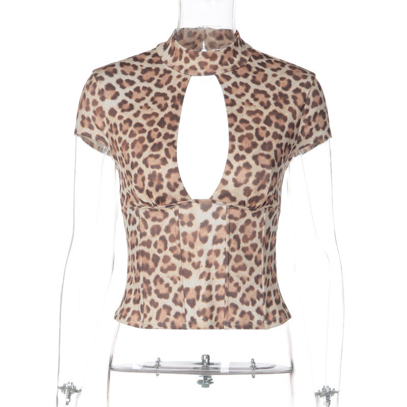 Damen figurbetontes Oberteil mit hochgeschlossenem Design und Cut-Out Akzent R&B