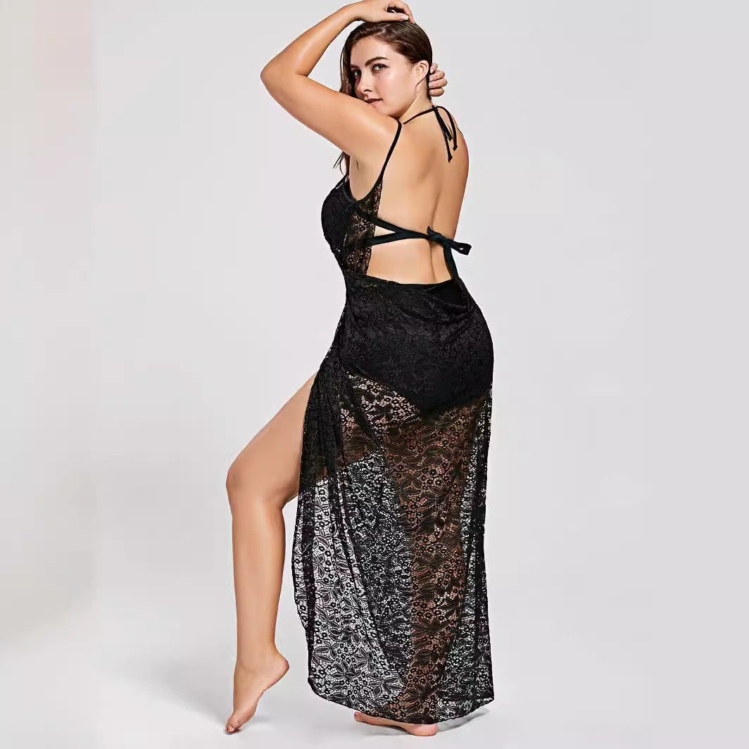 Damen eleganter durchsichtiger Spitzen-Strandüberwurf R&B