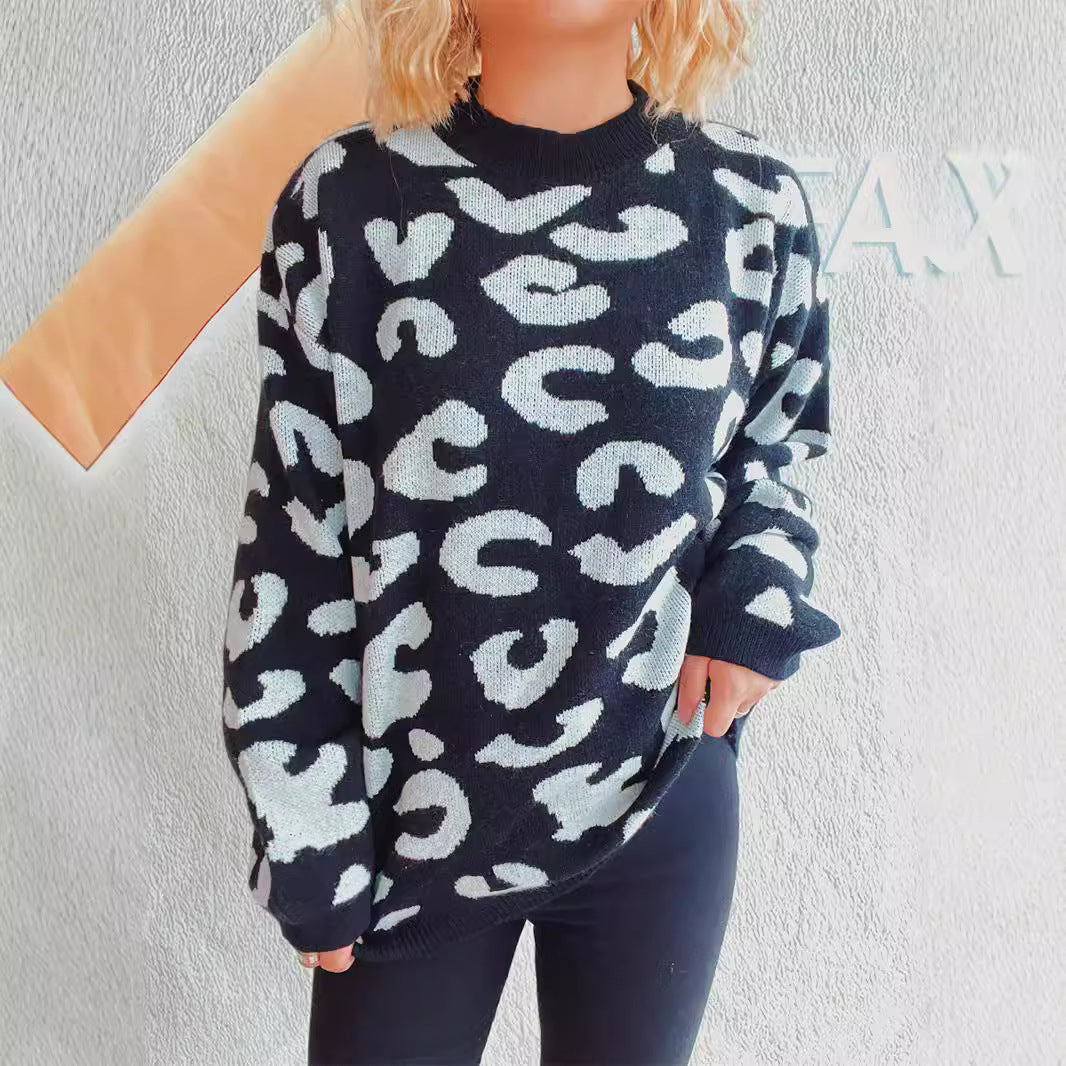 Damen gemütlicher Pullover im modernen Leopardenmuster R&B