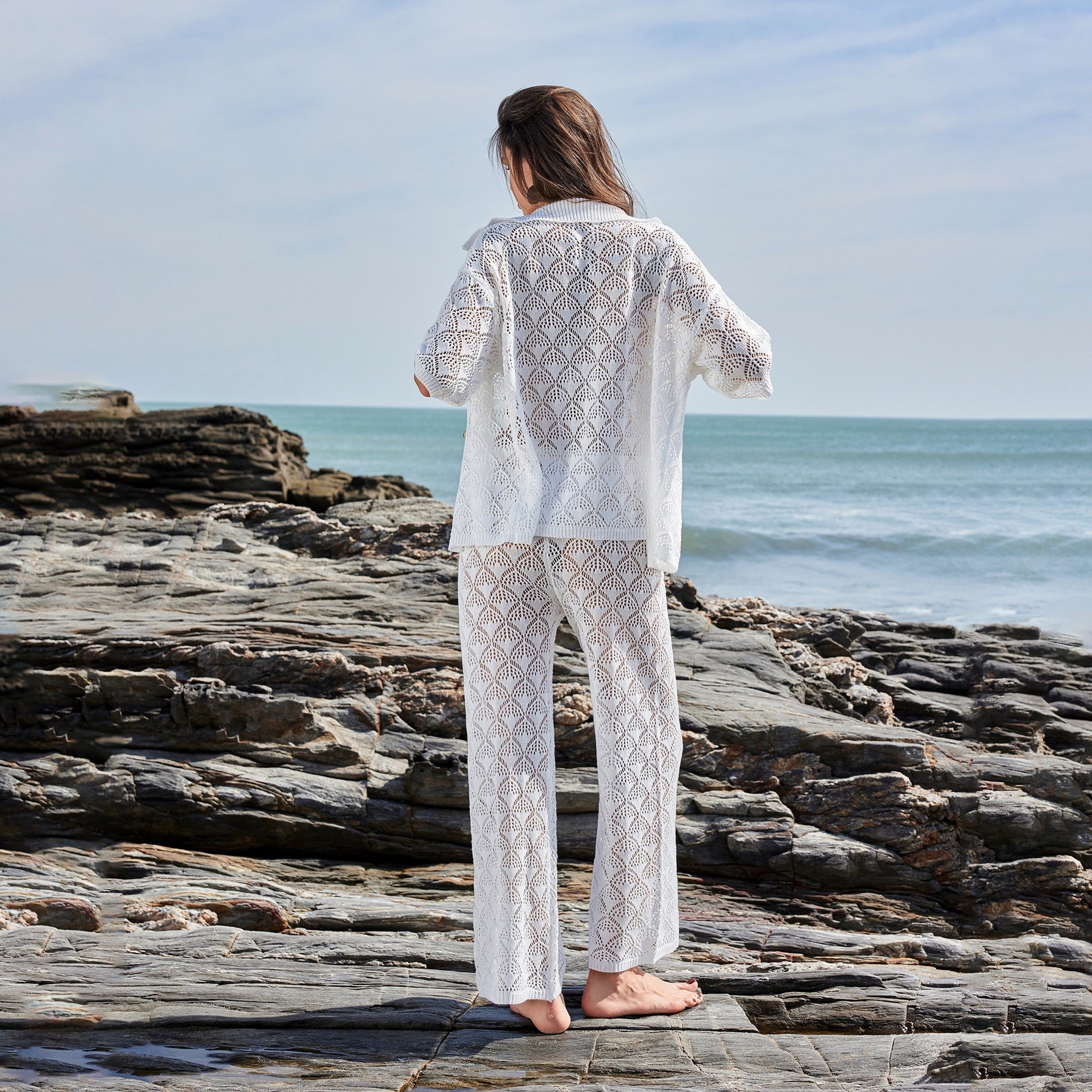 Damen luftige Häkel-Kimono Jacke R&B