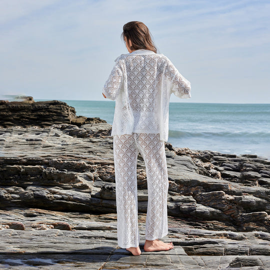 Damen luftige Häkel-Kimono Jacke R&B