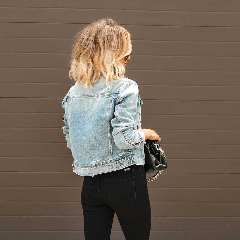 Damen Court Denimjacke im lässigen cropped Stil mit Fransendetails R&B