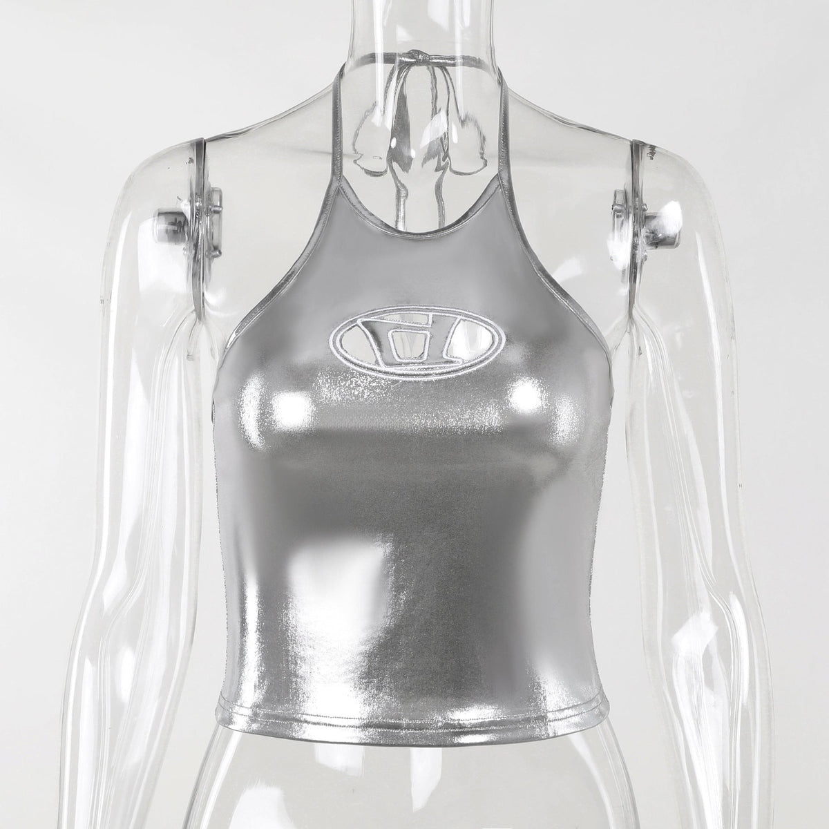 Damen Hochglänzendes Sportoberteil mit aufregendem Halterdesign