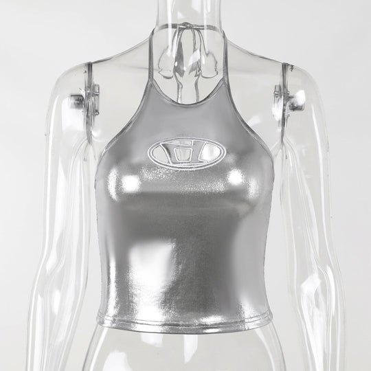 Damen Hochglänzendes Sportoberteil mit aufregendem Halterdesign R&B