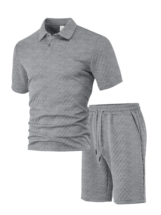 Herren nan strukturiertes Poloshirt- und Bermudashorts-Set aus gesteppter Baumwollmischung R&B