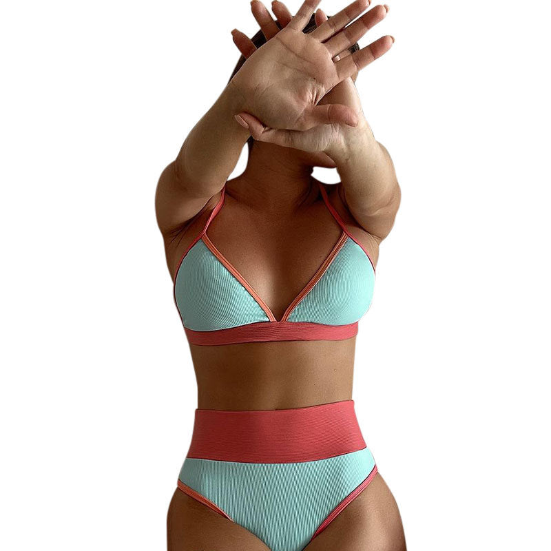Damen High-Waist Bikini Set mit modischen Rippdetails