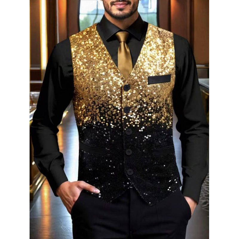 Herren Glitzernde Festtagsweste mit schimmerndem Paillettenmuster R&B