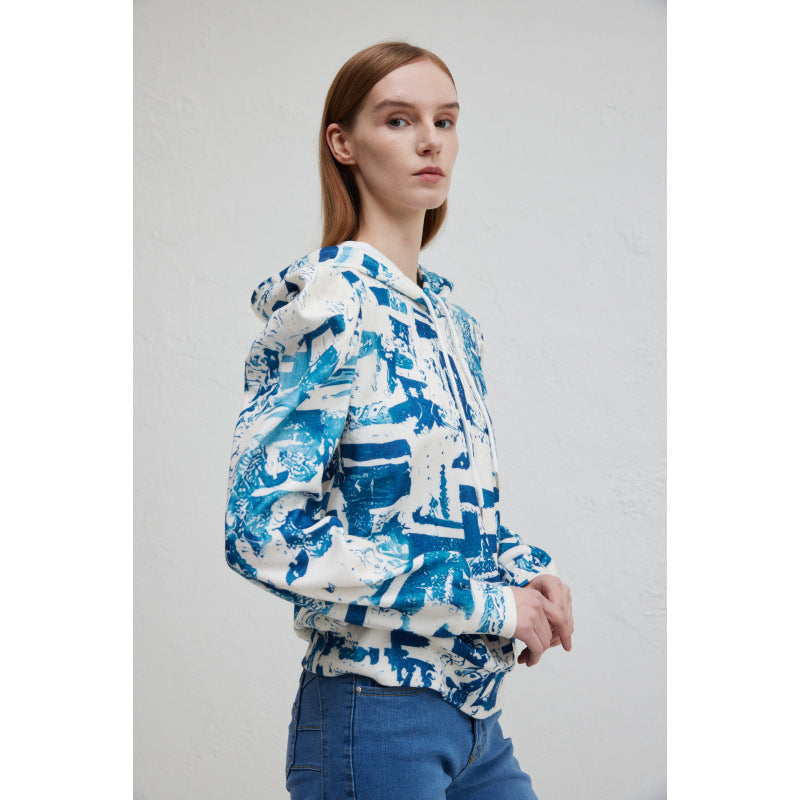 Damen Kapuzenpullover mit modischem Rüschendesign und kreativem Druck R&B