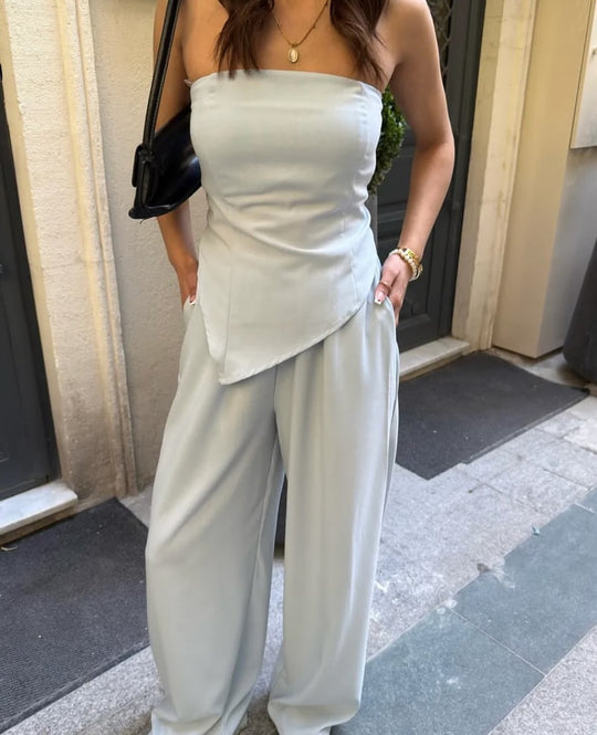 Damen elegantes Jumpsuit mit trägerloser Silhouette und asymmetrischem Design R&B