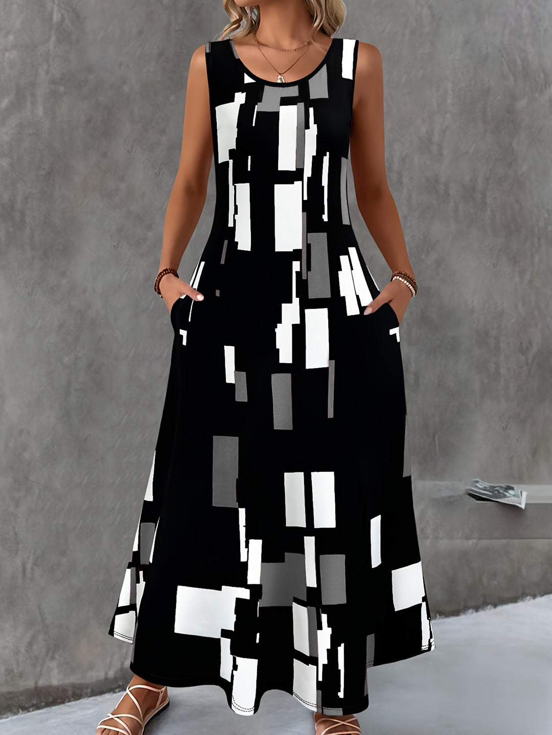 Damen Maxikleid mit buntem Grafikdesign R&B