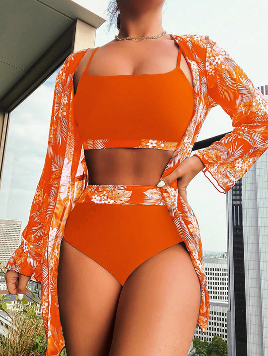 Damen Raffiniertes Bikini-Set mit transparentem Wickeltuch R&B