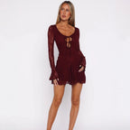 Damen Spitzenkleid mit Cut-Outs und langen Ärmeln R&B