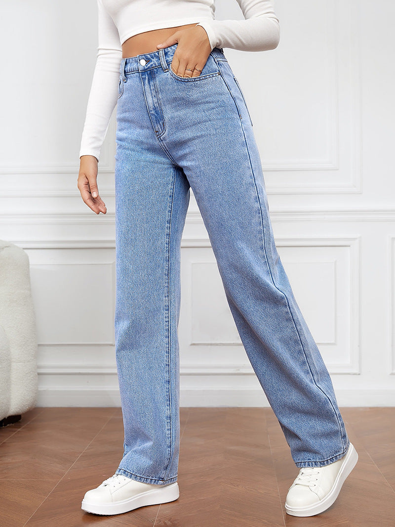 Damen Hoch geschnittene Denim-Jeans mit weitem Bein R&B
