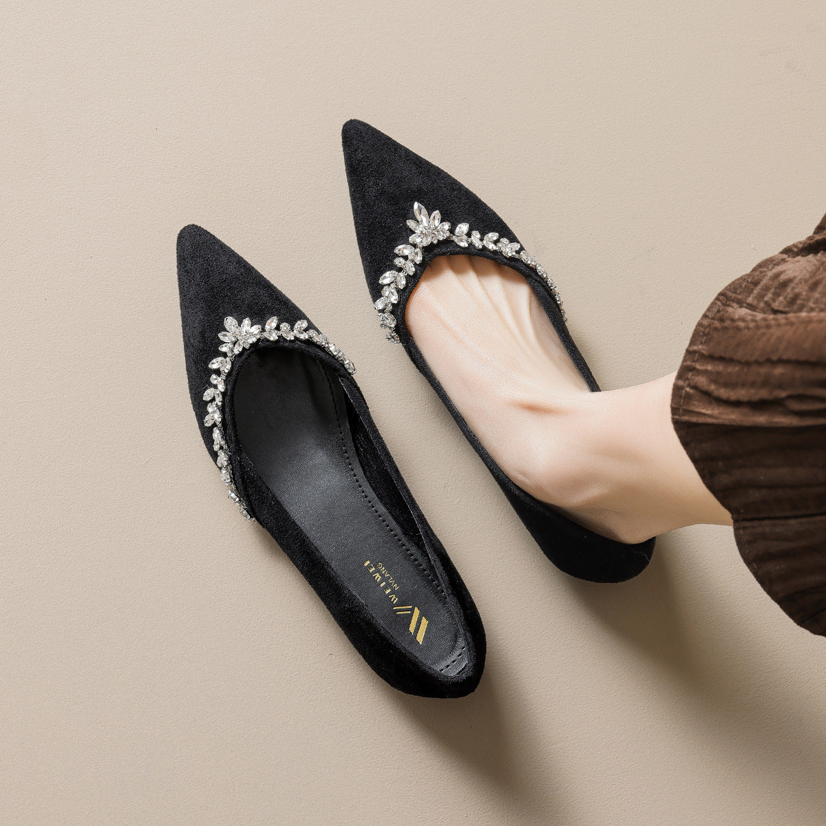 Damen Ballerinas mit funkelndem Strassbesatz und elegantem Spitzendesign