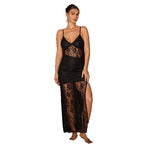 Damen Elegantes Spitzen-Nachtkleid mit verführerischem Schlitz und Spaghettiträgern R&B