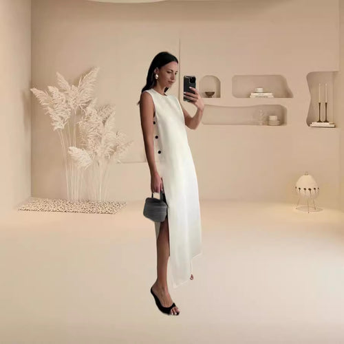 Damen Elegantes und vielseitiges Maxikleid mit Knopfdetails R&B