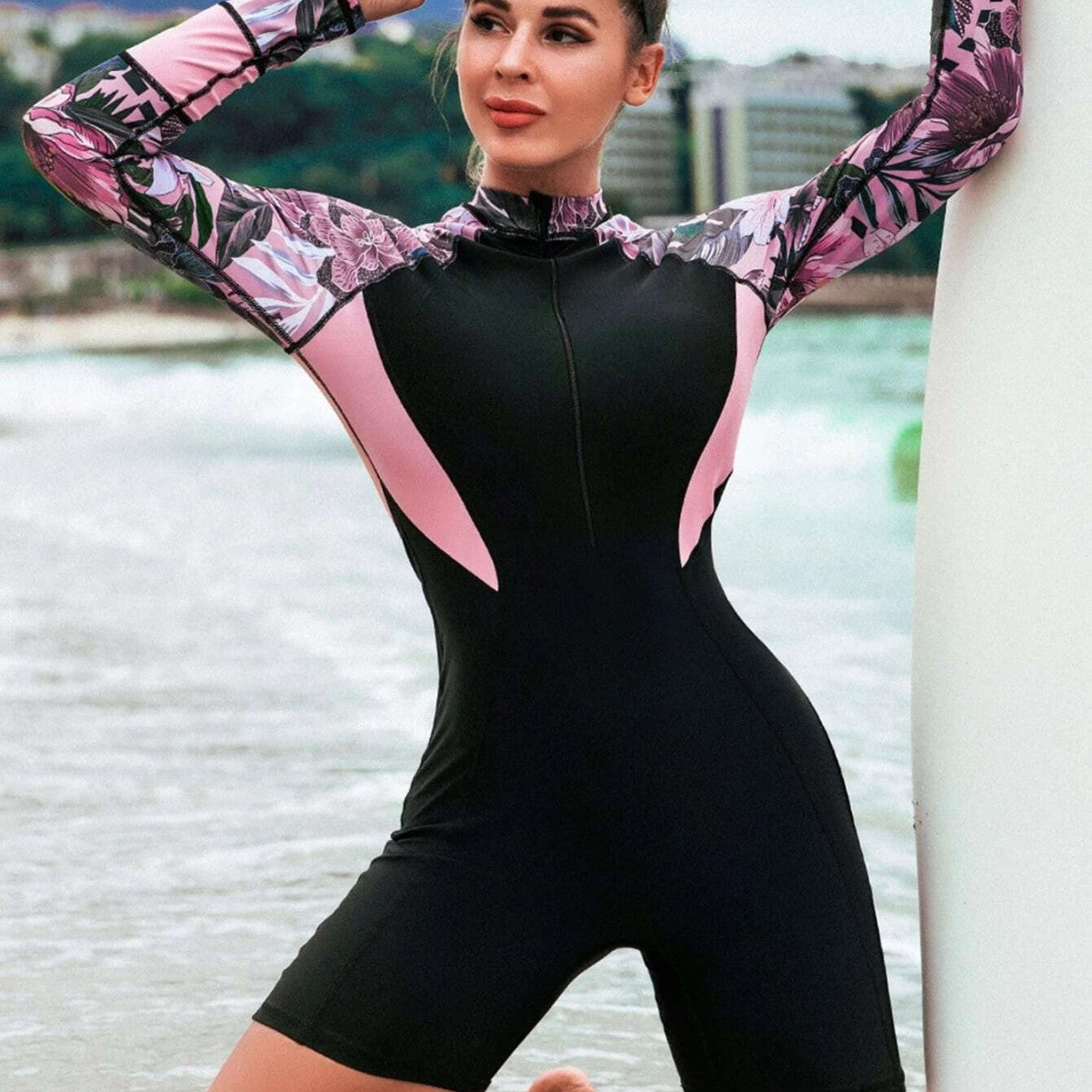 Damen Surfanzug mit langem Arm und floralem Design R&B