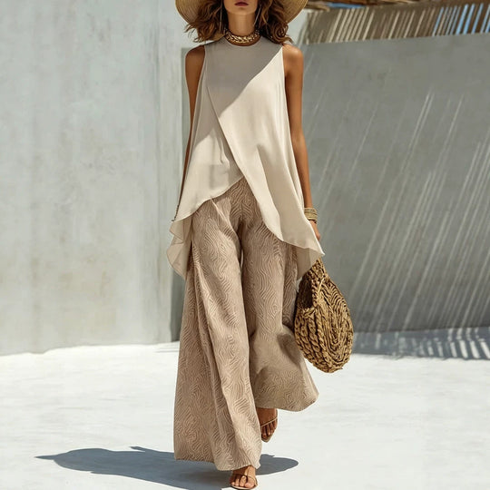 Damen Elegantes und luftiges Set mit asymmetrischem Top und weit geschnittenen Hosen R&B