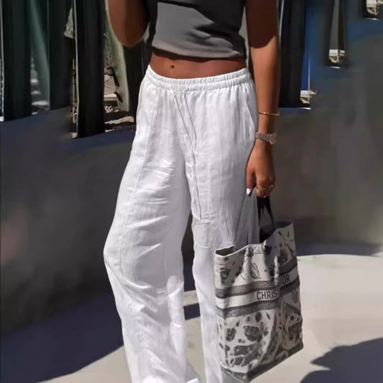 Damen Elegante und luftige Lounge-Hose mit elastischem Bund und seitlichen Taschen R&B