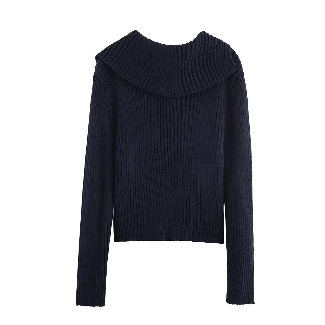 Damen modische und elegante Strickjacke mit großem Kragen R&B