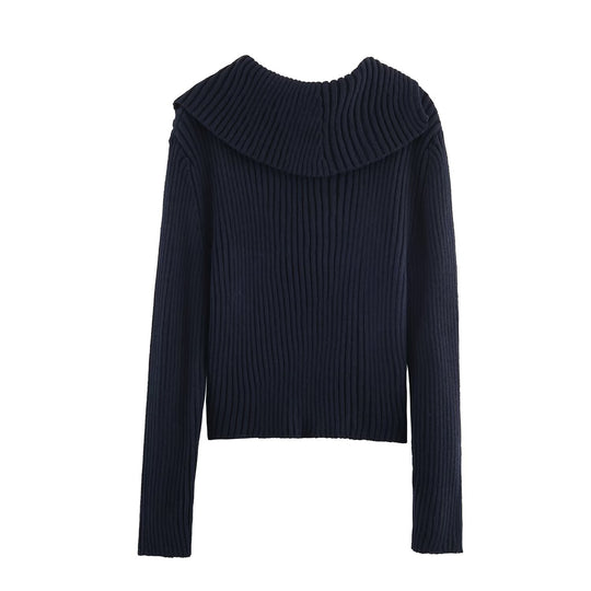 Damen modische und elegante Strickjacke mit großem Kragen R&B