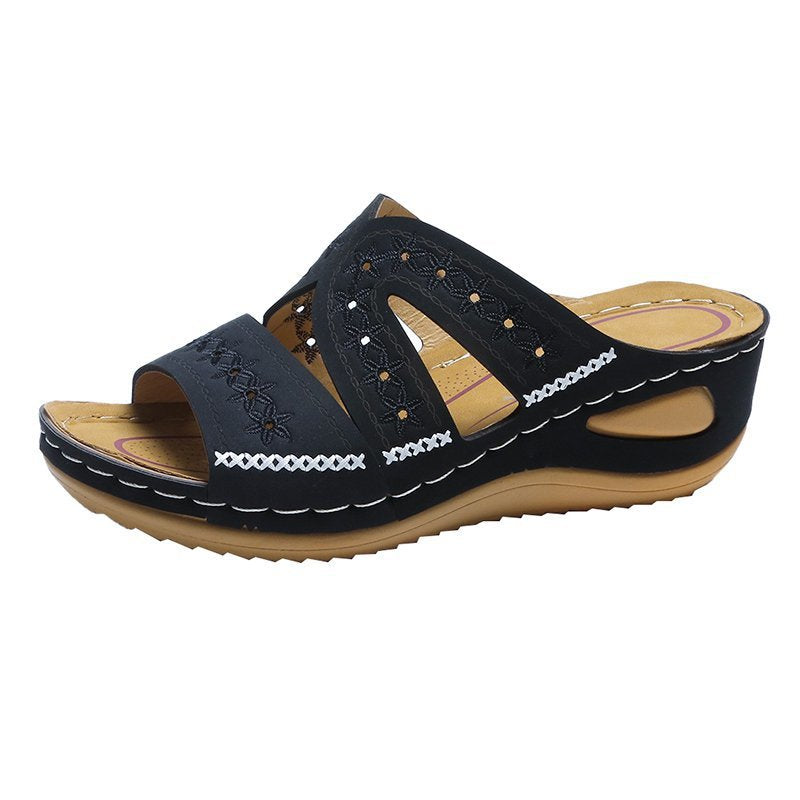 Damen Komfortable Wedge-Pantoletten mit floralem Design R&B