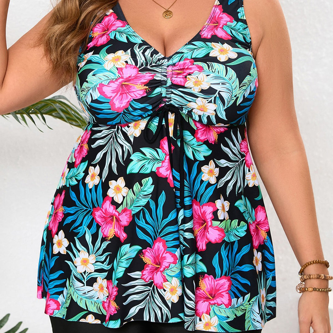 Damen Tankini mit floralem Wickeldesign und eingearbeitetem Shorts R&B