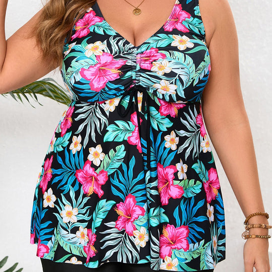 Damen Tankini mit floralem Wickeldesign und eingearbeitetem Shorts R&B