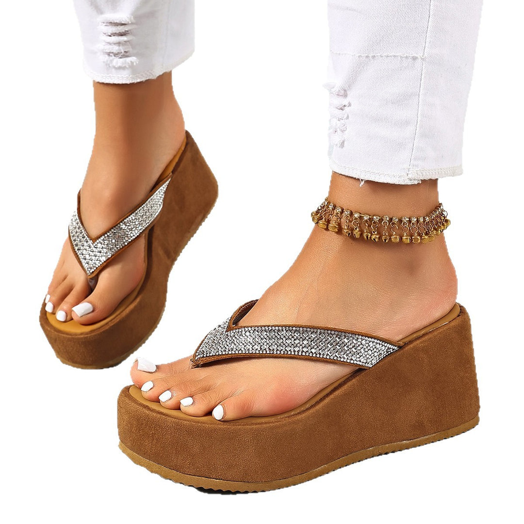 Damen Wedge-Pantoletten mit glitzernden Riemen und bequemer Sohle R&B