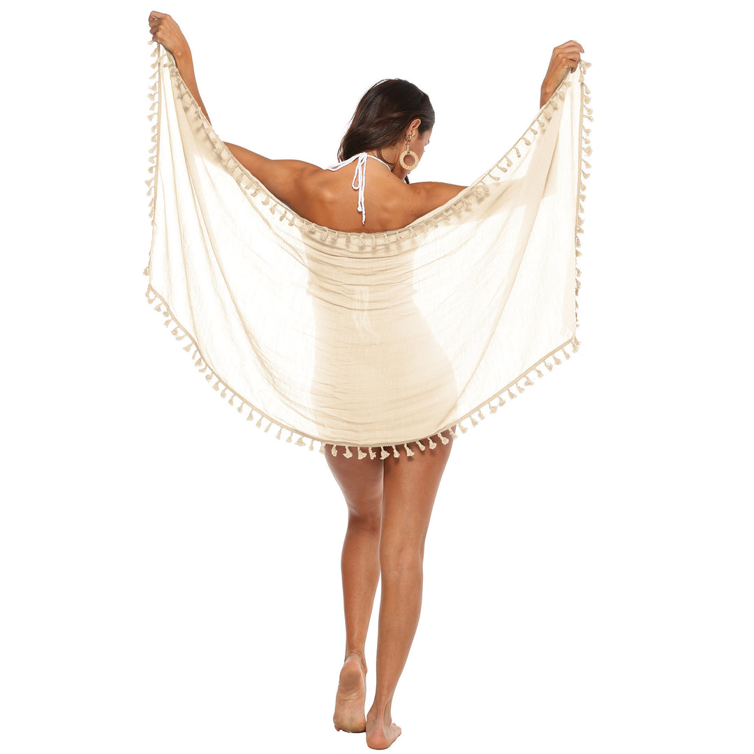 Damen luftiger Strand-Sarong mit verspielten Quasten R&B