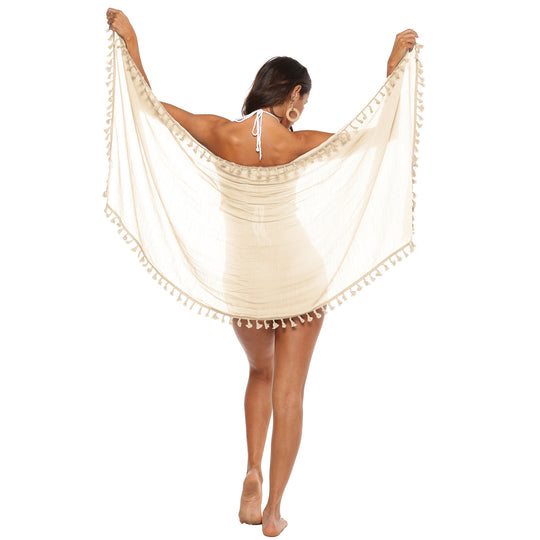 Damen luftiger Strand-Sarong mit verspielten Quasten R&B