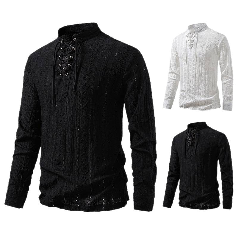 Herren Langärmliges Shirt mit kreativem Schnürdesign R&B