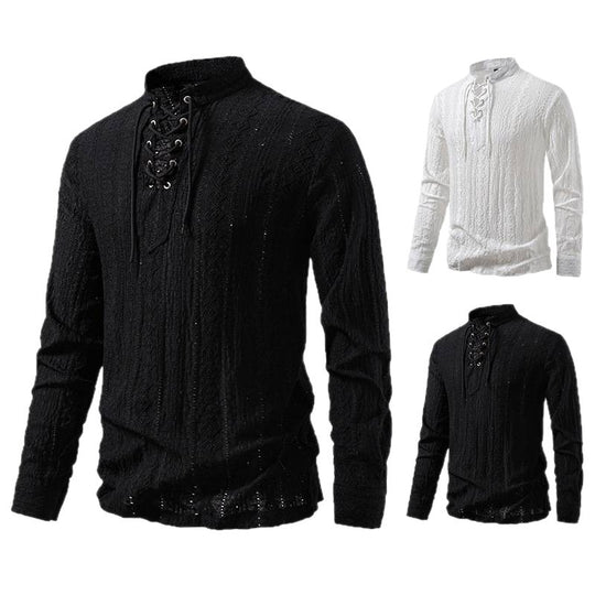 Herren Langärmliges Shirt mit kreativem Schnürdesign R&B