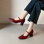 Damen Mary Jane Pumps mit Blockabsatz und eleganter Schnalle