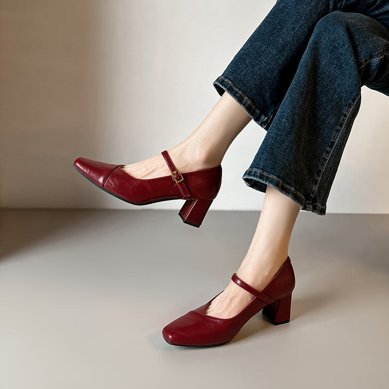 Damen Mary Jane Pumps mit Blockabsatz und eleganter Schnalle